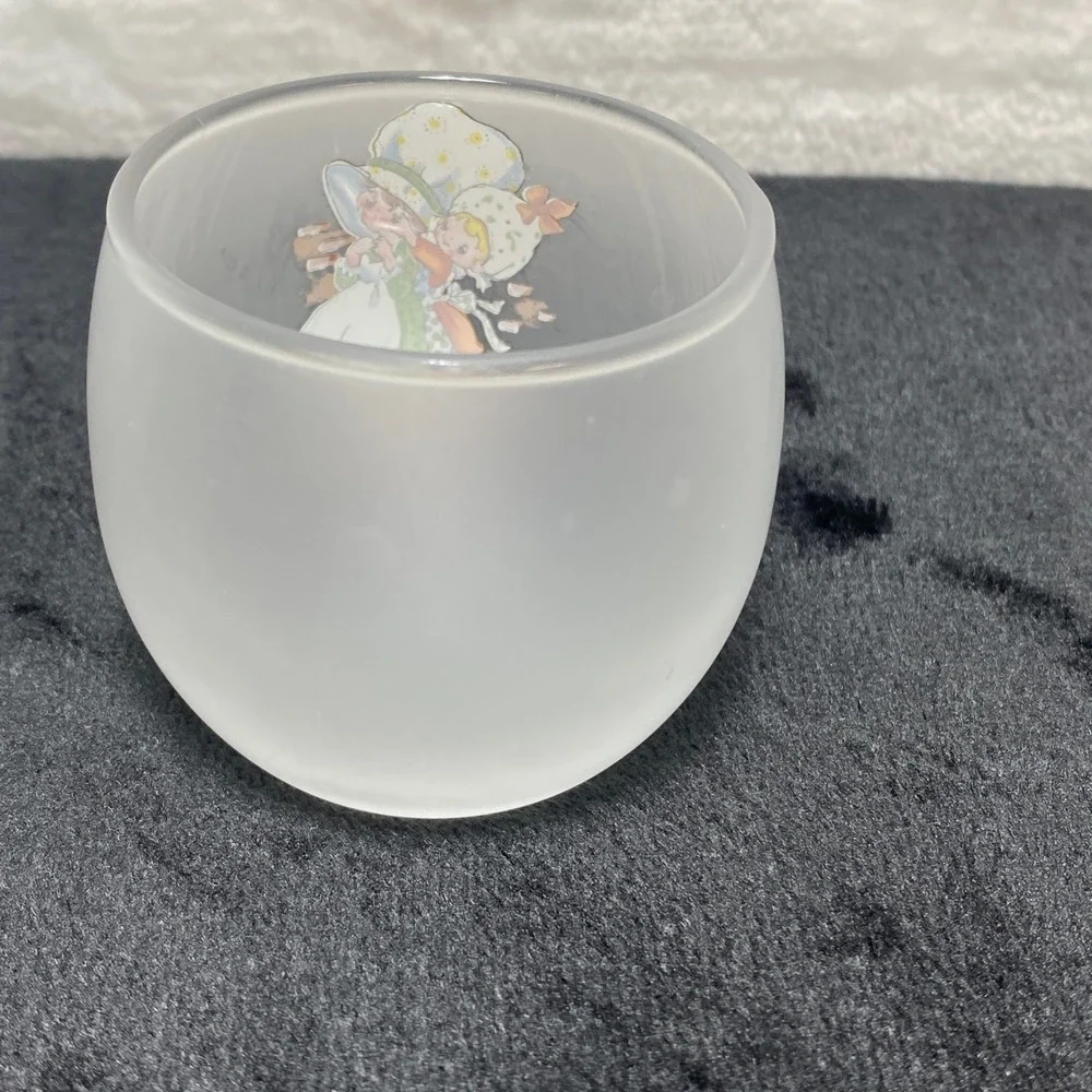 VTG Holly Hobbie‎ or Strawberry Shortcake Frosted Glass Candle Votive Holder